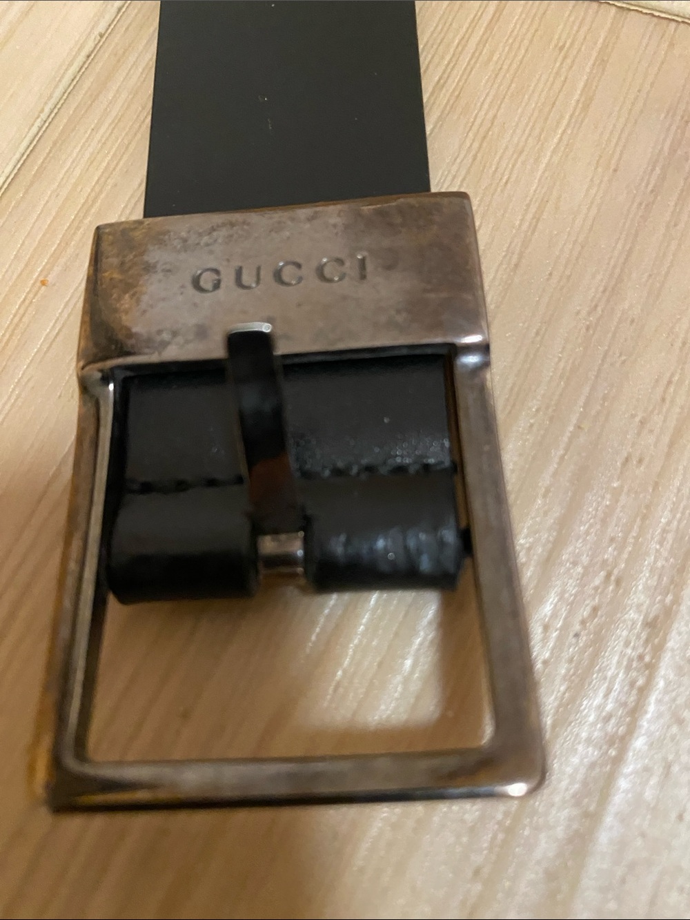 Authentic Gucci Black Leather Belt with Silver Buckle